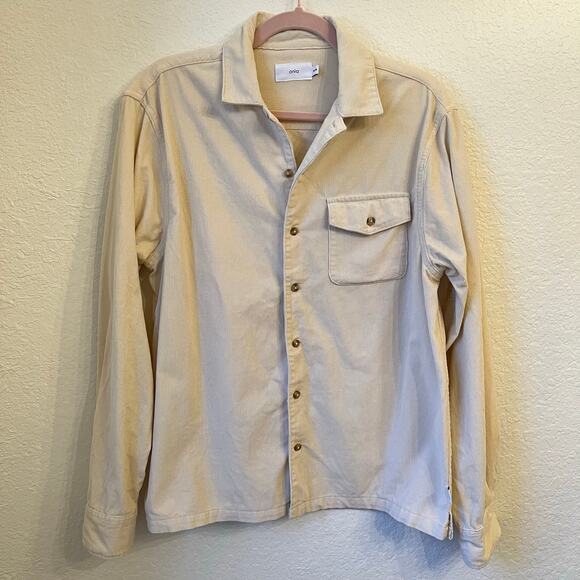Onia Men's Corduroy Convertible Shirt Medium Swan Cream Button Up Casual - Picture 2 of 10